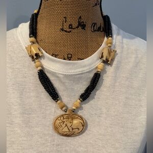 Vintage African tribal beaded/bone pendant necklace